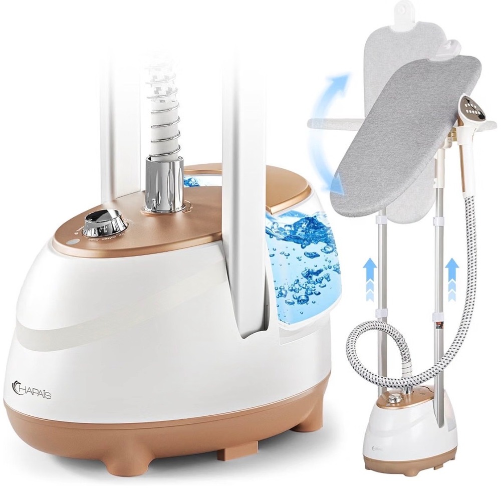 HAPAIS HAPAIS-01 Garment Steamer with Adjustable Ironing Board‎ White and Gold